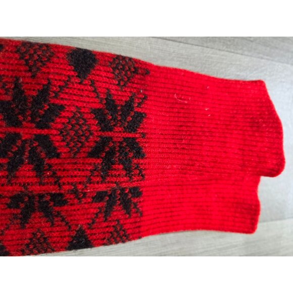 Red & Black Wool Knee High Socks With Nordic Pattern L - Picture 3 of 6